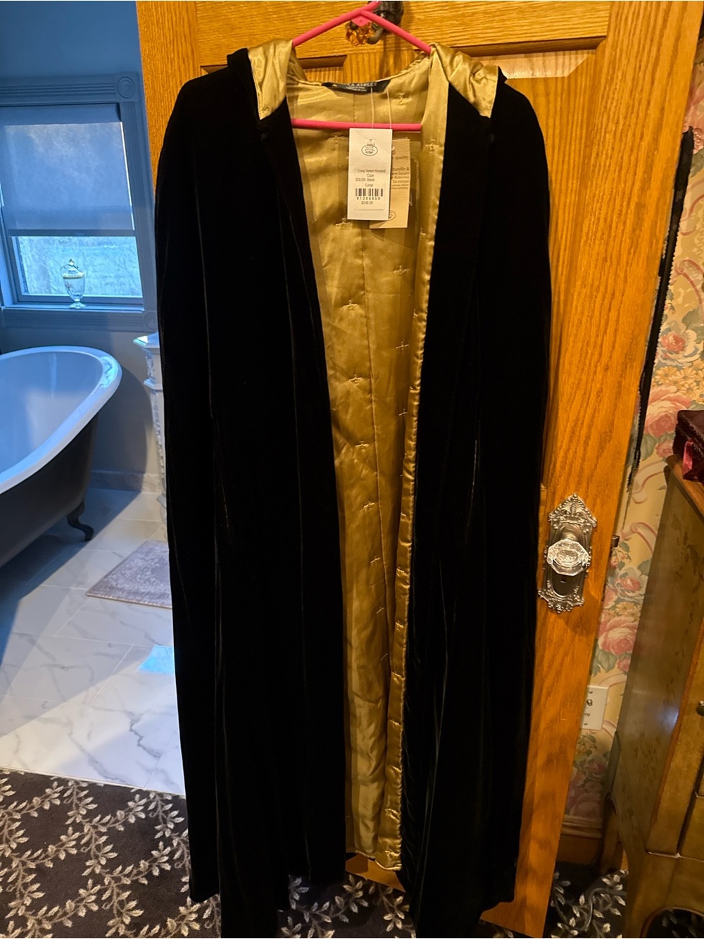 Laura Ashley Black Long Velvet Hooded Cape